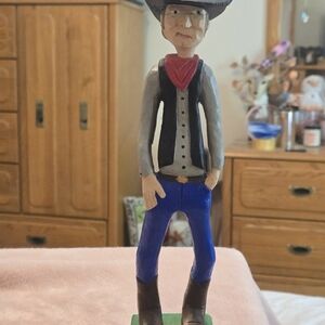 Handcrafted Cowboy Figurine with Red Bandana